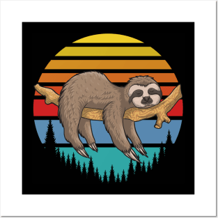 Retro Sunset Sleeping Sloth Posters and Art